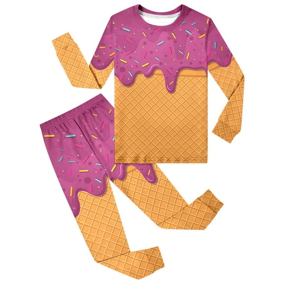 Little Boy Outfit Sets Soft Long Sleeve Pajama with Ice Print Sleepwear Beach Clothes for Kids,Purple,8Y