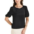 thumbnail image 4 of INSPIRE CHIC Women's Sweetheart Neck Half Sleeve Office Work Satin Blouse XS Black, 4 of 6