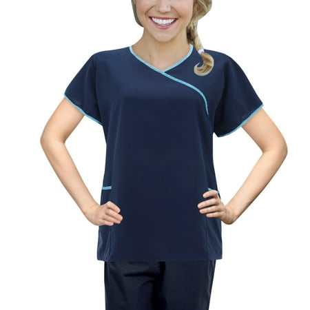 

Women s Solid Color V-neck Nurse Uniform Short-sleeved Top For Nurses Navy S