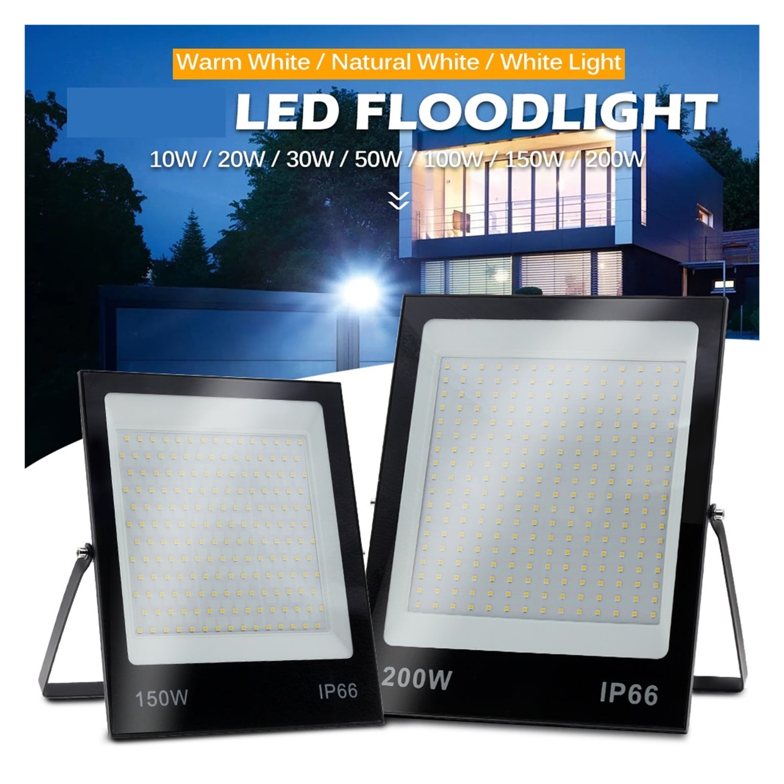 LED Flood Light 50W 100W 150W 200W Black Shell IP66 Waterproof LED Spotlight Garden Street Gate Wall Floodlights