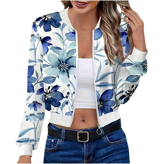Buigttklop Bomber Jacket Women 2024 Casual Floral Lightweight Jackets Women Trendy Zip Up Coat Outwear with Pockets