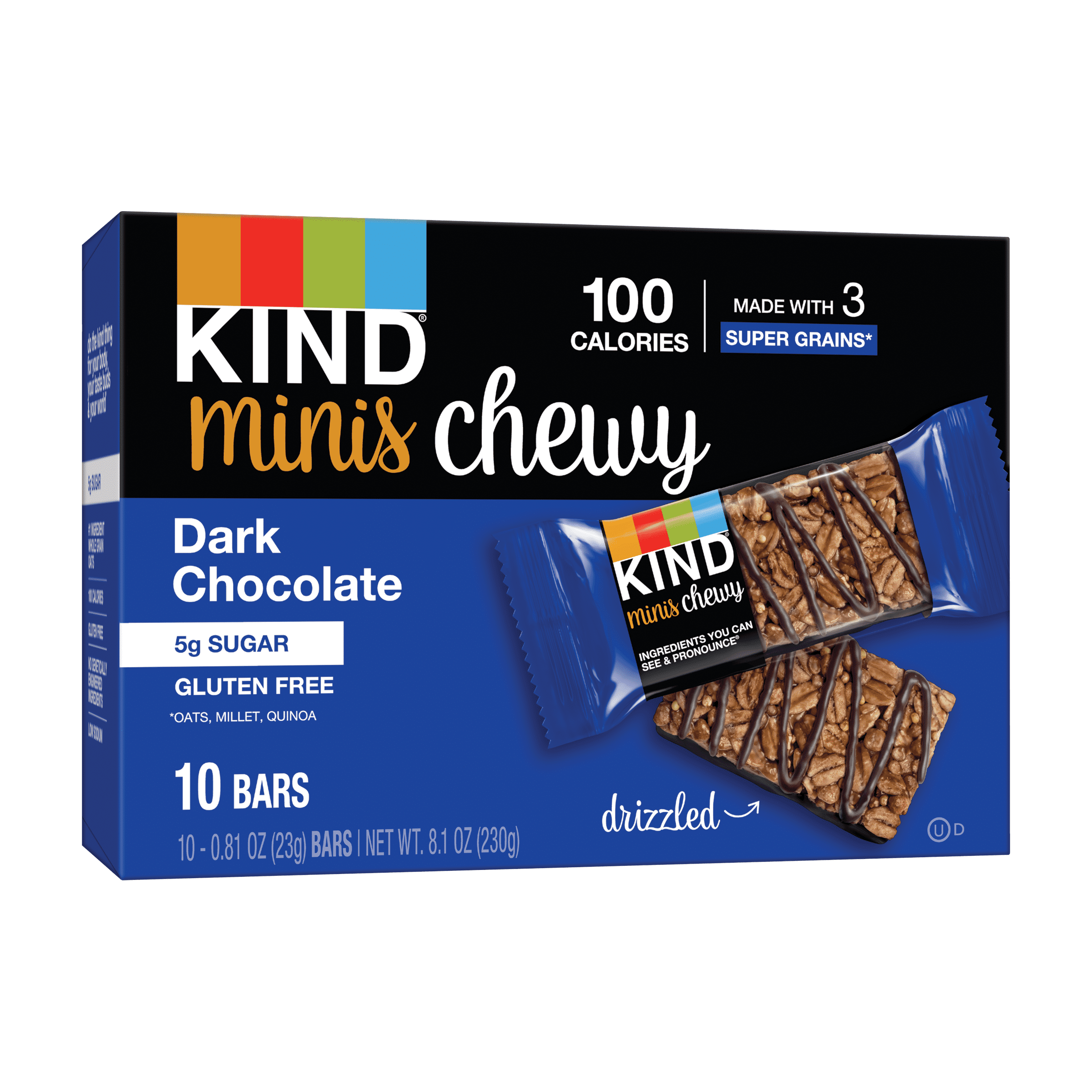 KIND Bars, Dark Chocolate Minis Chewy Bar, Gluten free, .81 oz, 10 Snack Bars