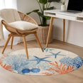 thumbnail image 5 of Summer Ocean Round Area Rugs 3 ft, Vintage Nautical Sea Orange Blue Starfish Coral Shell Washable Small Area Rug with Non-Slip Sturdy Edge Binding Round Front Door Mat Floor Carpet for Entryway, 5 of 9