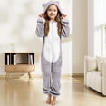 thumbnail image 2 of mgoYE Girls Hooded Onesie Pajamas 2-13 T Cute One Piece Fuzzy Sleepwear Zip Up Jumpsuits Winter Warm Lounge Outfits(Grey,12-13 Years), 2 of 5