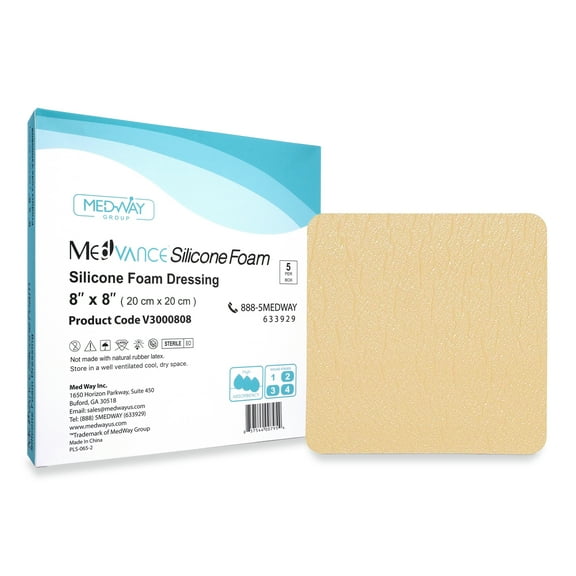 MedVance TM Silicone - Silicone Adhesive Foam Absorbent Dressing, 8"x8", Box of 5 dressings