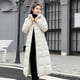 thumbnail image 3 of Chaqueta de algodón para mujer, chaqueta de algodón ajustada hasta la rodilla, cuello de cuero de color, chaqueta de algodón con plumón, 3 of 6