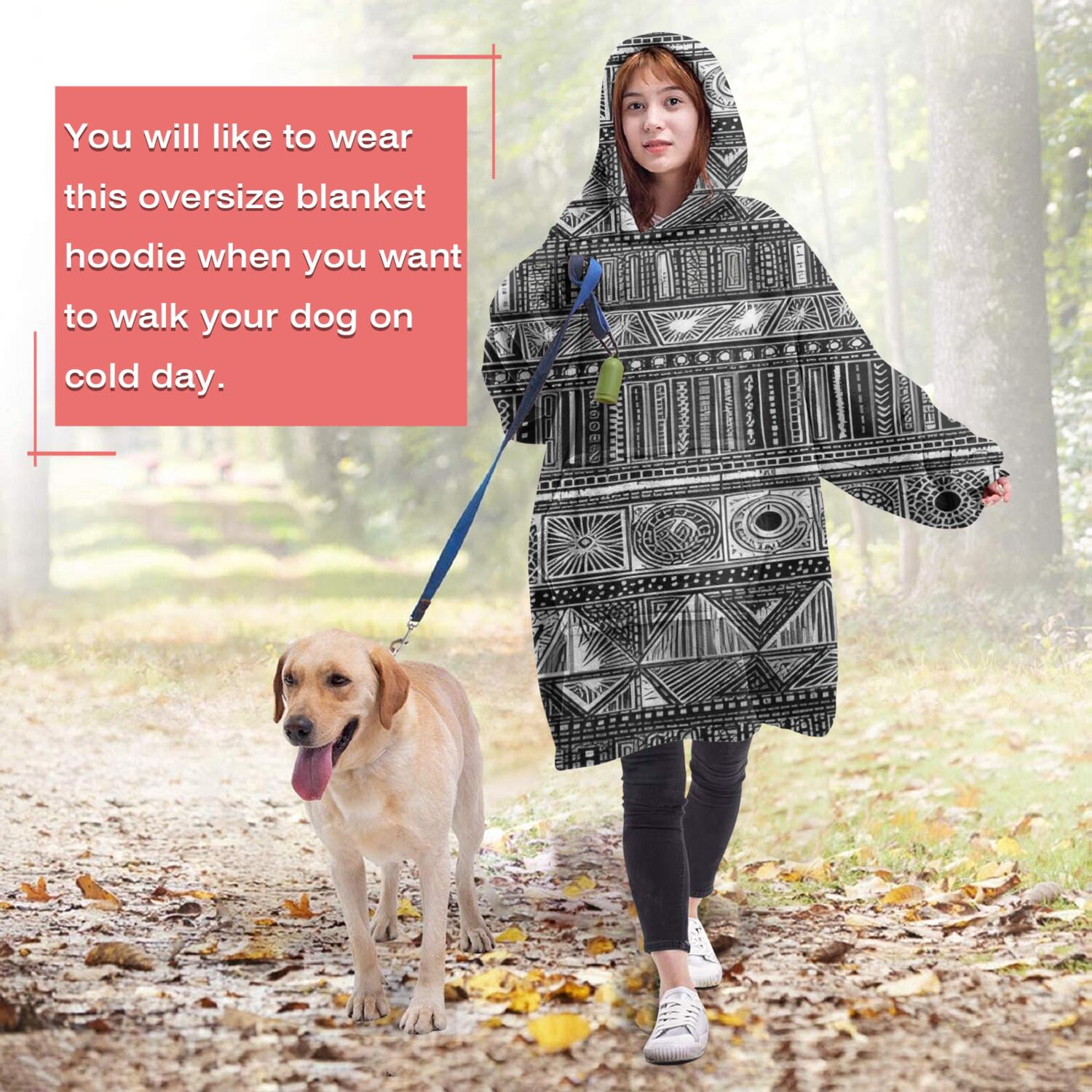 Wearable Oversized Blanket,Black Geometric Striped Pattern Wearable Blanket Hoodie for Adults,Cozy Hooded Blankets with Super Pockets,Super Warm Fuzzy Pullover for Women & Men