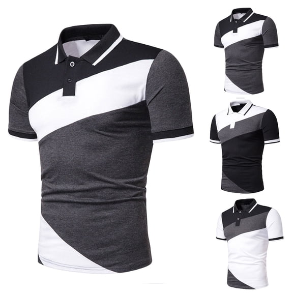 BiZtdJrK Men's Slim Fit Polo Shirts Short Sleeve Color Block Polo Shirt Lightweight Moisture Wicking Golf Shirts Casual Sports Tennis T-shirt White L
