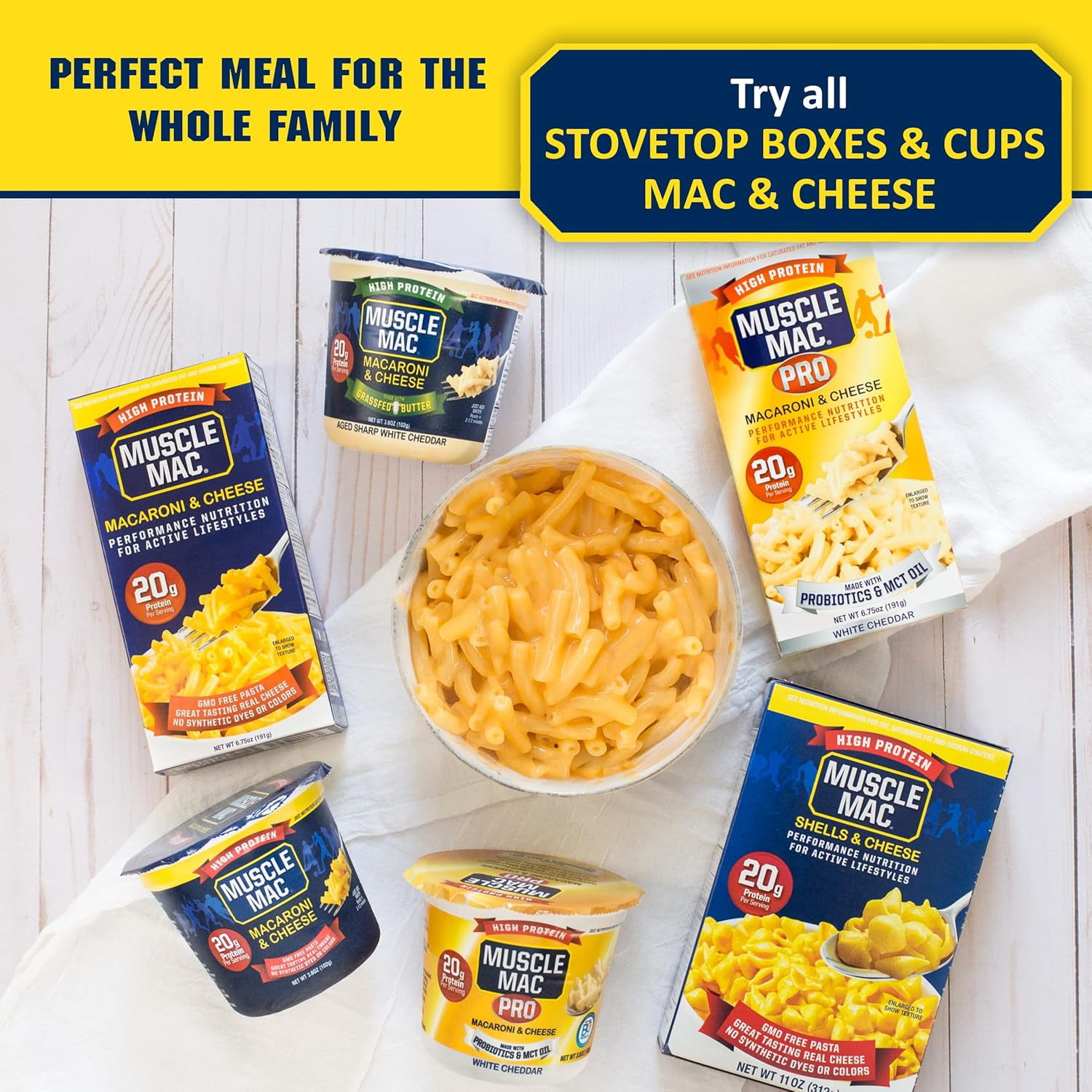 (5 pack) Muscle Mac Microwavable Macaroni & Cheese Cups Cheddar Cheese 3.6oz- 20g Protein per Serving