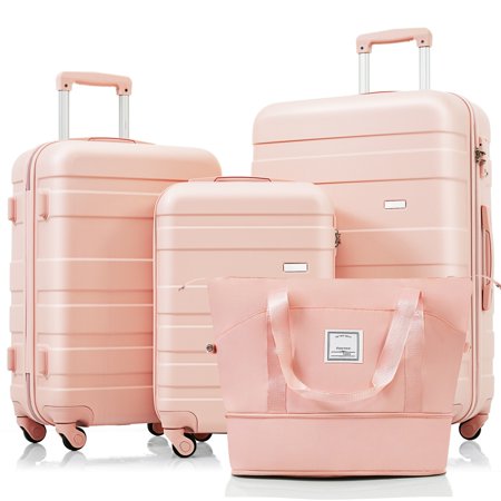 4-Piece Luggage Set ABS Durable Carry-On Suitcase with Matching Travel Bag 360 ° Spinner Wheels for Travel