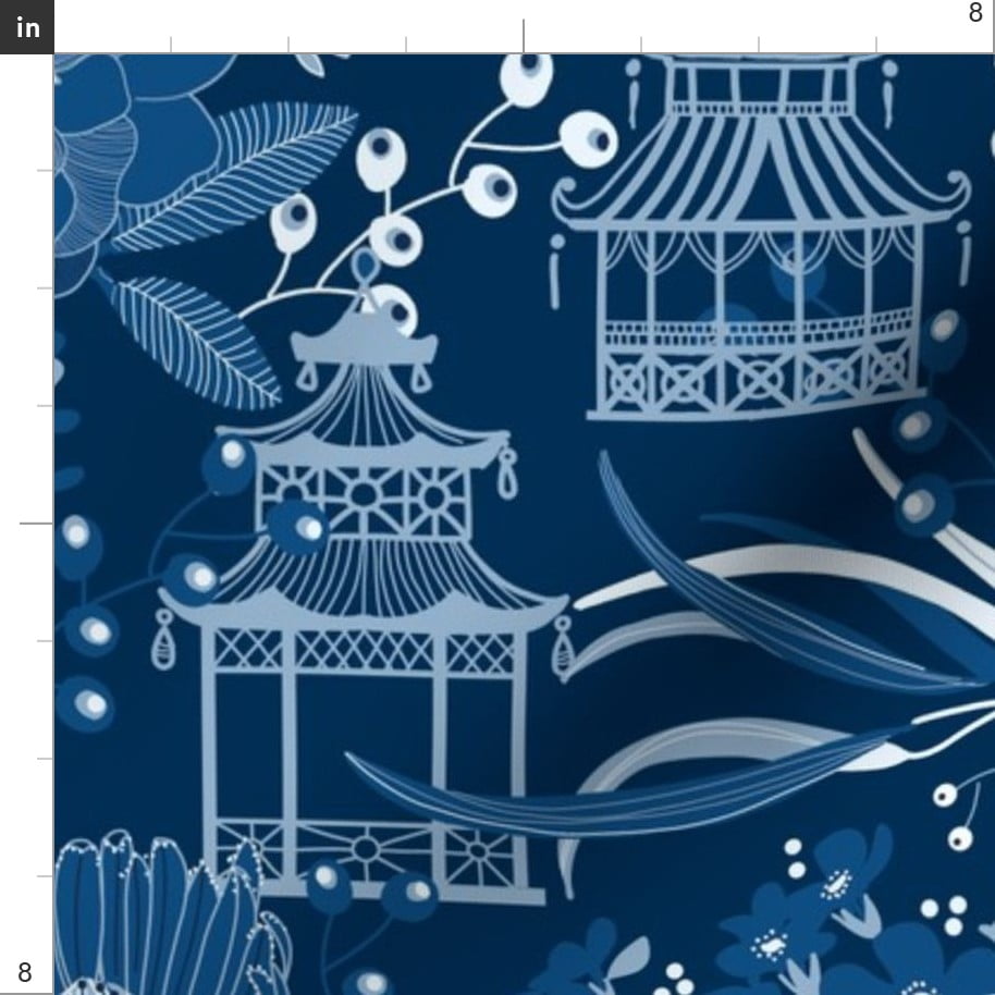 Blue Willow Pagoda Japan Chinoiserie Japanese Spoonflower Fabric By The Yard Walmart Com Walmart Com