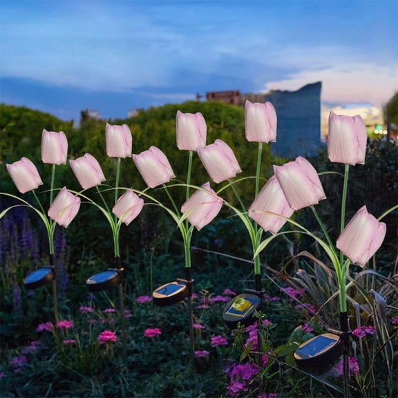 Solar Tulip Garden Lights Outdoor Waterproof Stake Lights for Yard, Lawn, Patio, Pathway Decoration with Flowers and Auto On/Off Solar Power