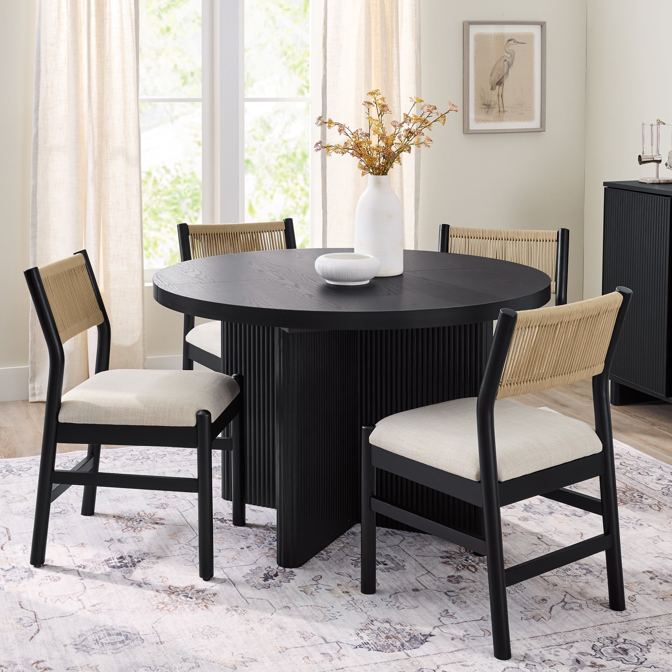 Better Homes & Gardens Lillian Fluted Dining Chair Set of 2, Black Frame with Cream Cushions