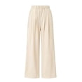 thumbnail image 3 of WAVSUF Girls Pants, with Side Pockets Wide Leg High Waist Casual Comfort Soft Trousers Beige 6, 3 of 10