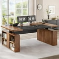 thumbnail image 5 of SEDETA 63" Standing Office Desk with Storage, Height Adjustable Executive Desk witj Power Outlets & Open Shelves, Large Computer Desk with Privacy Panel for Home Office, Brown, 5 of 9