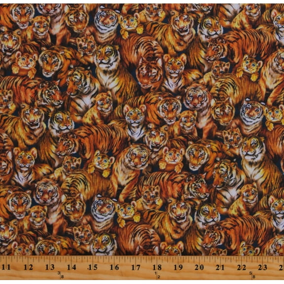 Cotton Tigers Jungle Animals African Wildlife Gold Cotton Fabric Print by the Yard (OA59481-I)