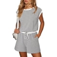 thumbnail image 1 of MKLEKYY Mono Corto de Verano para Mujer, Mono Informal de Manga Corta con Rayas, Pantalones Cortos, Monos con Cordón Ajustable En La Cintura, 1 of 4