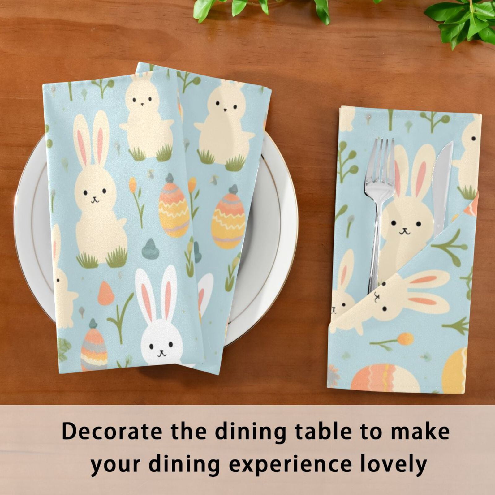 JSTEL Rabbit Eggs Easter Cloth Napkins Set of 6, 20x20 Inch Washable and Reusable Napkin for Decoupage Dinner Party Everyday Use