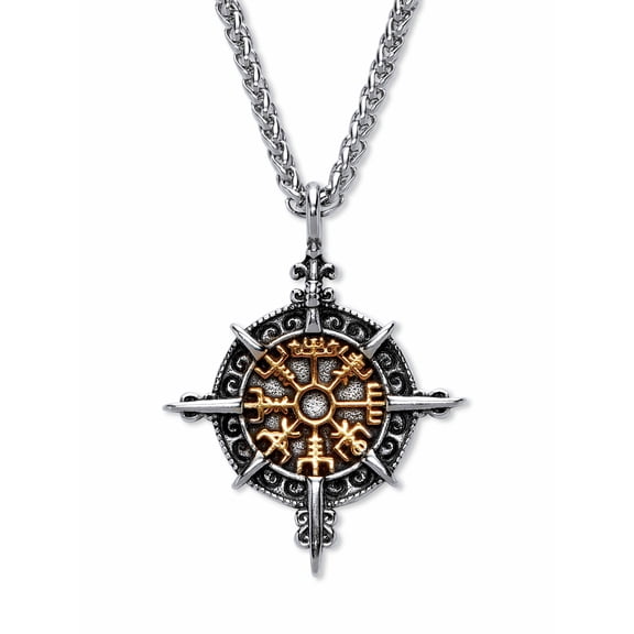 PalmBeach Jewelry Men's Yellow Gold Ion-Plated Stainless Steel Antique Style Viking Compass Pendant Necklace 24 inch