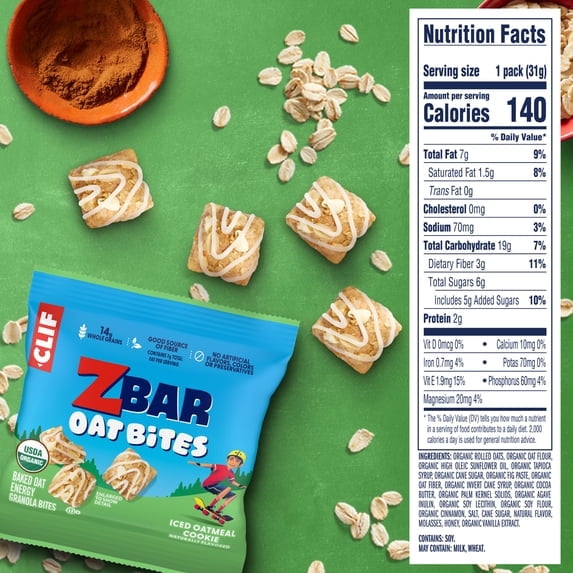 ZBAR Oat Bites Iced Oatmeal Cookie Baked Oat Energy Granola Bites, USDA Organic Snacks for Kids, 6 Count