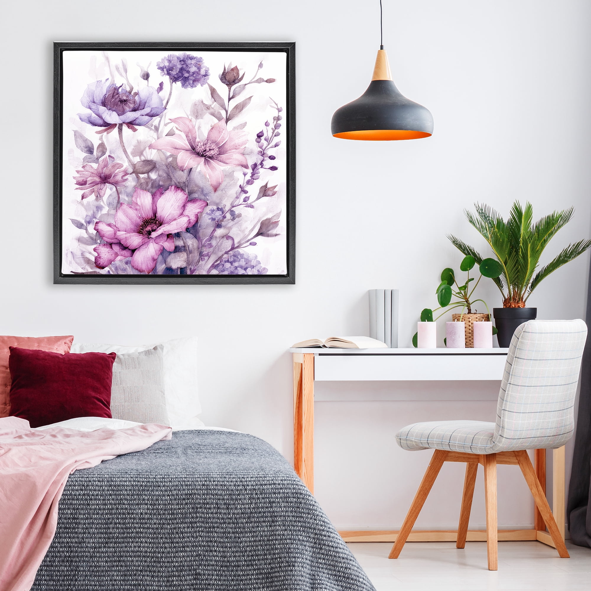 Stupell Industries Purple & Blush Florals Black Framed Floater Canvas Wall Art, design by Kim Allen