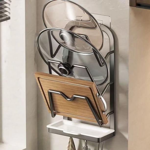 Rejilla para tapa de olla | Organizador de almacenamiento de cocina de aleación montado en la pared | Soporte para tabla de cortar | Soporte de muesca en U no perforado | Resistente a la oxidación |