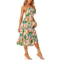 thumbnail image 4 of MODA NOVA Juniors Tropical Summer Floral Sundress Cutout Waist Midi Dress, 4 of 6