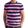 thumbnail image 2 of Mens Short Sleeve T-Shirts Striped Casual Crewneck Basic Shirt Color Block Stretch Summer Beach Tees Pink Xl, 2 of 4