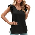 thumbnail image 6 of Idoravan Tank Tops for Women Women's Summer Solid V Neck Tank Top Pleated Ruffle Sleeve Top, 6 of 9