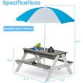 thumbnail image 3 of Kids 4-in-1 Sand & Water Table, Wood Outdoor Convertible Sensory Picnic Table with Umbrella, 2 Trays, Removable Tabletop and Built-in Bench for Outdoor Backyard Garden, Gray, 3 of 8