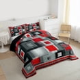 thumbnail image 3 of Homewish Modern Abstract Buffalo Full Size Comforter Sets,3D Checkered Plaid Bedding Comforter Set,Gray Red Bedding Sets For Kids,Ultra Soft Home Decor Reversible,3 Pieces, 3 of 8