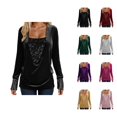 thumbnail image 1 of Womens Sparkle Top 2026 Spring Fashion Y2K Long Sleeve V Neck Loose Velvet Sequin Patchwork T Shirts Rave Outfits, 1 of 8
