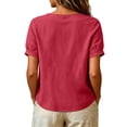 thumbnail image 6 of Qulqfy Embroidered Boho Tops for Women Floral Casual Short Sleeve Fall Red Henley V-Neck Comfy Cute Tunic Outfits 2XL, 6 of 7