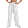 thumbnail image 5 of ZHYou No Boundarie Womens High Waisted Wide Leg Cargo Pants with Pockets Stretch Elastic Waist Loose Fit Casual Summer Pull On Pants White Size 2XL, 5 of 7
