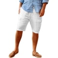 thumbnail image 1 of Men's Long Cotton Linen Shorts Knee Length 3/4 Baggy Pants Summer Drawstring Sport Golf Lounge Capri Pant with Pockets, 1 of 6