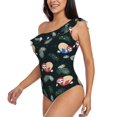 thumbnail image 2 of Easygdp Baby Sloths Sleeping Women's One Shoulder Ruffle Monokini Bathing Suits with Removable Chest Pad, Quick Drying - Large, 2 of 8