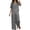 Gray, variant on hoksml Women's 2 Piece Outfit Collared Neck Short Sleeve Top and Wide Leg Pants Cotton Linen Blend Casual Set