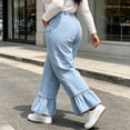 thumbnail image 6 of QQZ Wide Leg Ruffle Hem Jeans For Women, Plus‑Size Button‑Zip Denim Pants, Classic Pocket Loose Trousers, Trendy Relaxed Fit Jeans For Home Office Casual Weekend Activities, 6 of 7