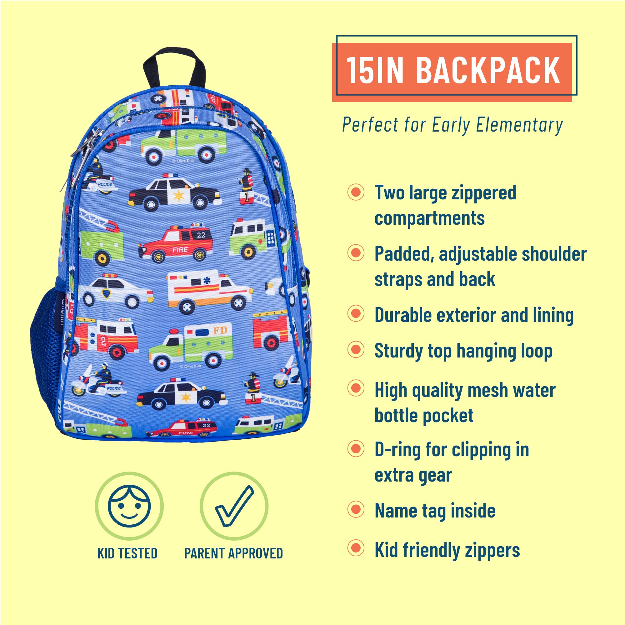 Wildkin Kids 15 Inch School and Travel Backpack for Boys and Girls (Heroes Blue) - image 3 of 7