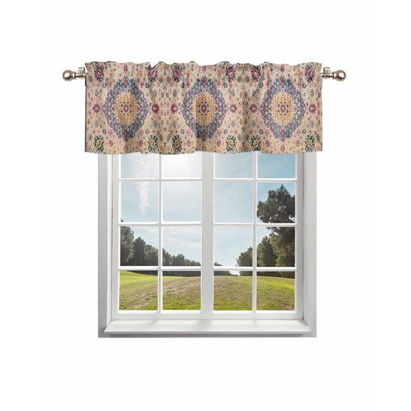 Boho Southwest Kitchen Curtain Valances for Windows Farmhouse Short Curtains, Vintage Country Ethnic Nation Motifs Rod Pocket Valance Curtain for Bedroom Cafe Living Room 54"x18"