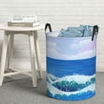 thumbnail image 3 of DouZhe Waterproof Collapsible Large Laundry Baskets, Ocean Sea Waves Prints Circular Hamper with Handles, 3 of 7