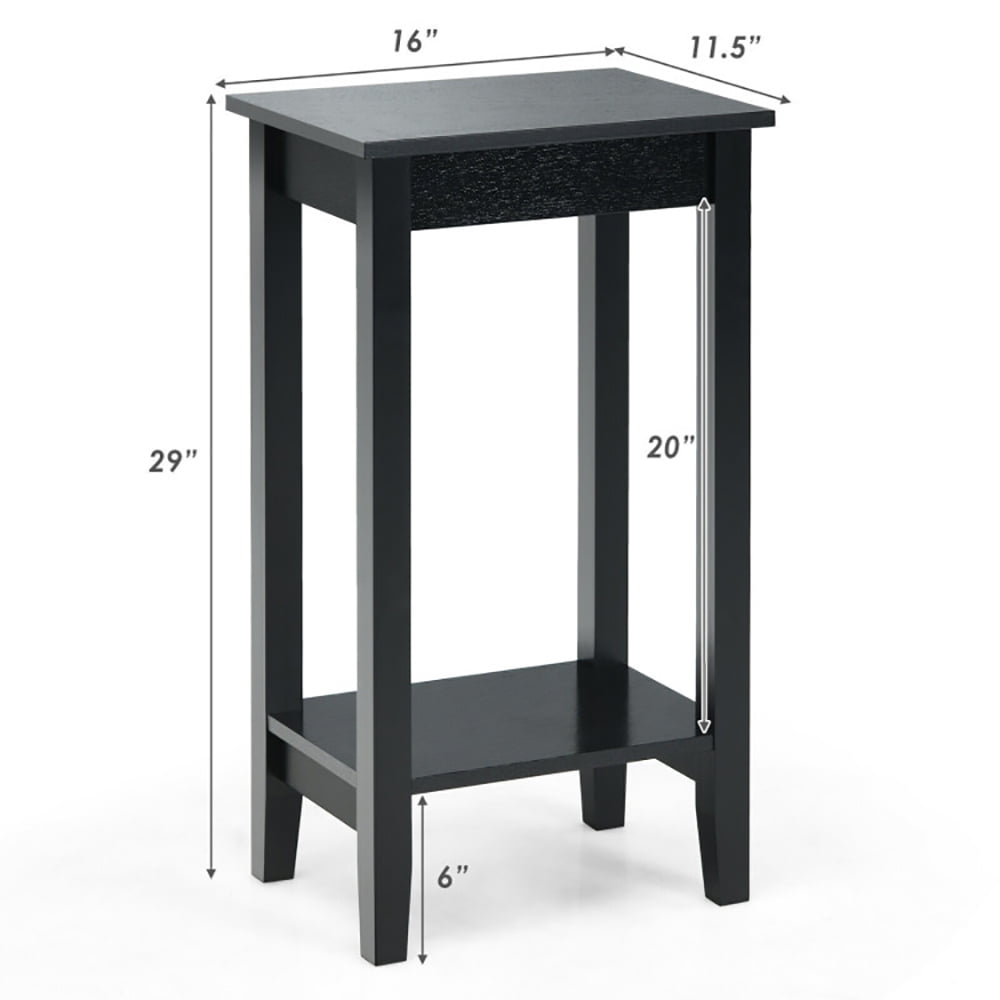 Finihen End Side Table, Sofa Side Table, Bed Side Table, 2-Tier Nightstand End Side Wooden Legs Table, for Living Room, Bedroom, Black