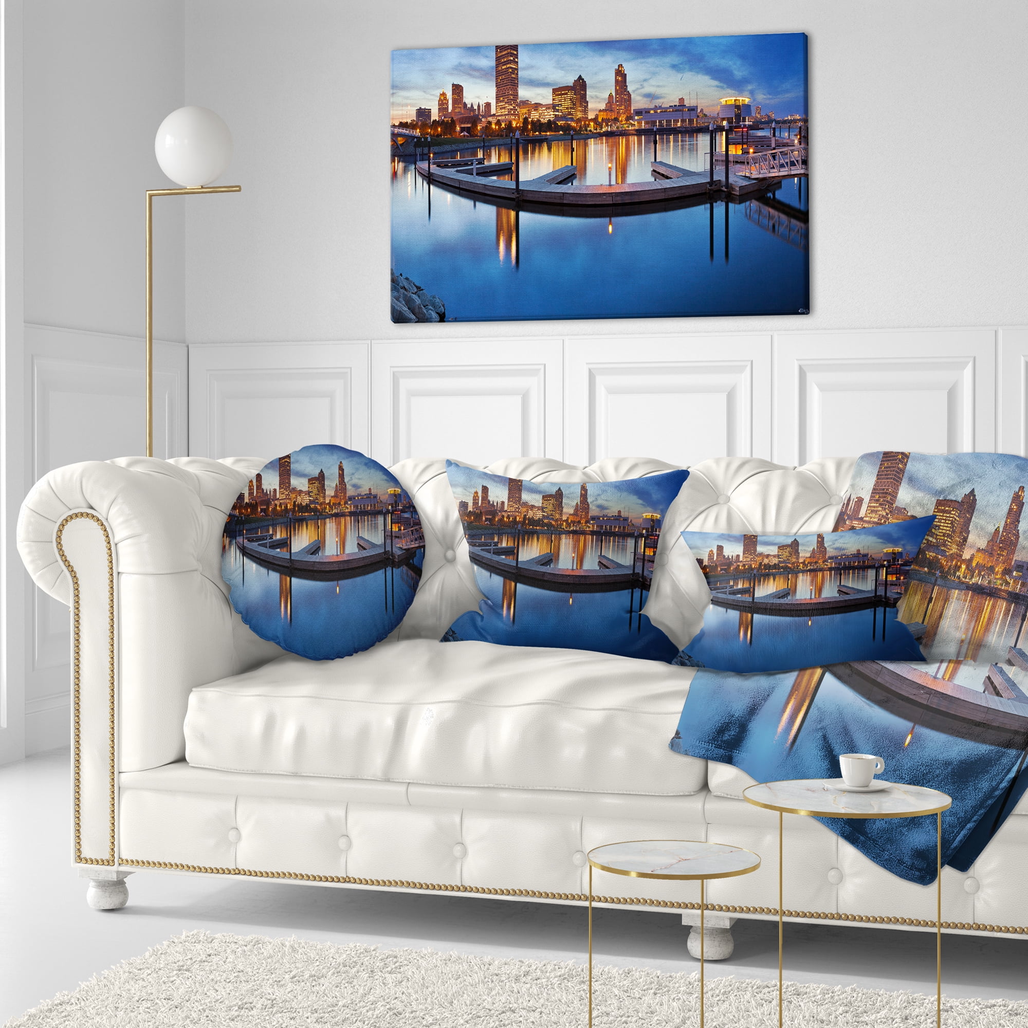 Designart Milwaukee Panoramic View - Cityscape Photo Throw Pillow - 12x20