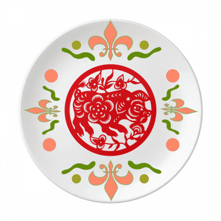 

Paper-cut Pig Animal China Zodiac Art Flower Ceramics Plate Tableware Dinner Dish