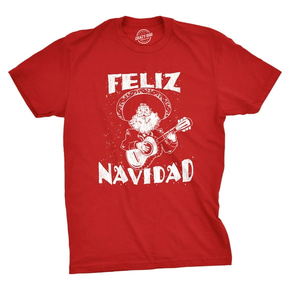 Mens Feliz Navidad T Shirt Funny Guitar Mexican Santa Claus Christmas Tee Graphic Tees