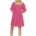 thumbnail image 3 of IROINNID Summer Dresses for Women 2024, Wedding Guest Dresses for Women, Soild Color High Waist Short Sleeve and Round Neck A Line Summer Dresses, 3 of 3