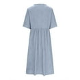 thumbnail image 6 of Cxenplz Linen Dresses for Women Summer Long Dresses Maxi Dress Short Sleeve Button Up Sundresses Boho Beach Outfits Ladies Fashion Henley V-Neck Peplum Drawstring A-Line Dress, 6 of 6