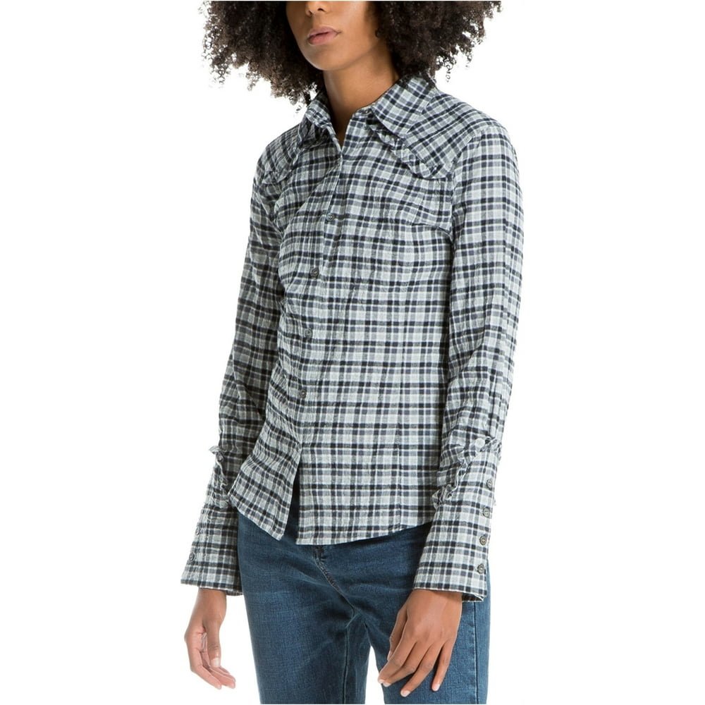 Max Studio Max Studio London Womens Ruffled Button Up Shirt, Grey, X