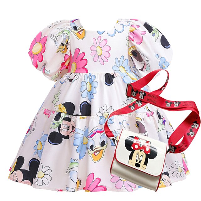 New Disney Mickey Mouse Daisy Baby Girl Cute Princess Dresses Kid Casual Dress Backless Toddler Cartoon Puff Sleeve Clothes 2-8T5-6T Gao Jinjia LED
