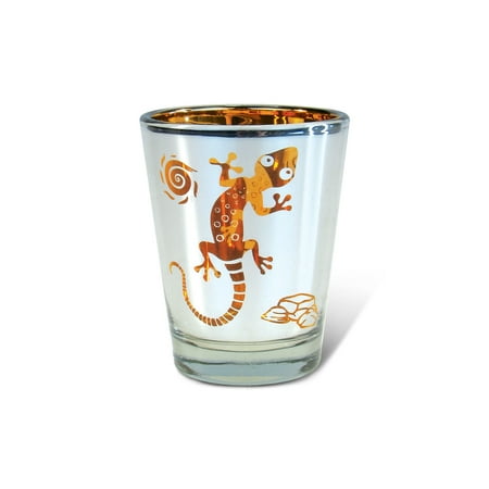 Puzzled Silver Gecko Shot Glass, 1.70 Oz. Tequila Cocktail Whisky Vodka Unbreakable Glassware Novelty Shooter Glasses Handcrafted Drinkware Wildlife Animals Reptile Themed Home & Bar Accessory